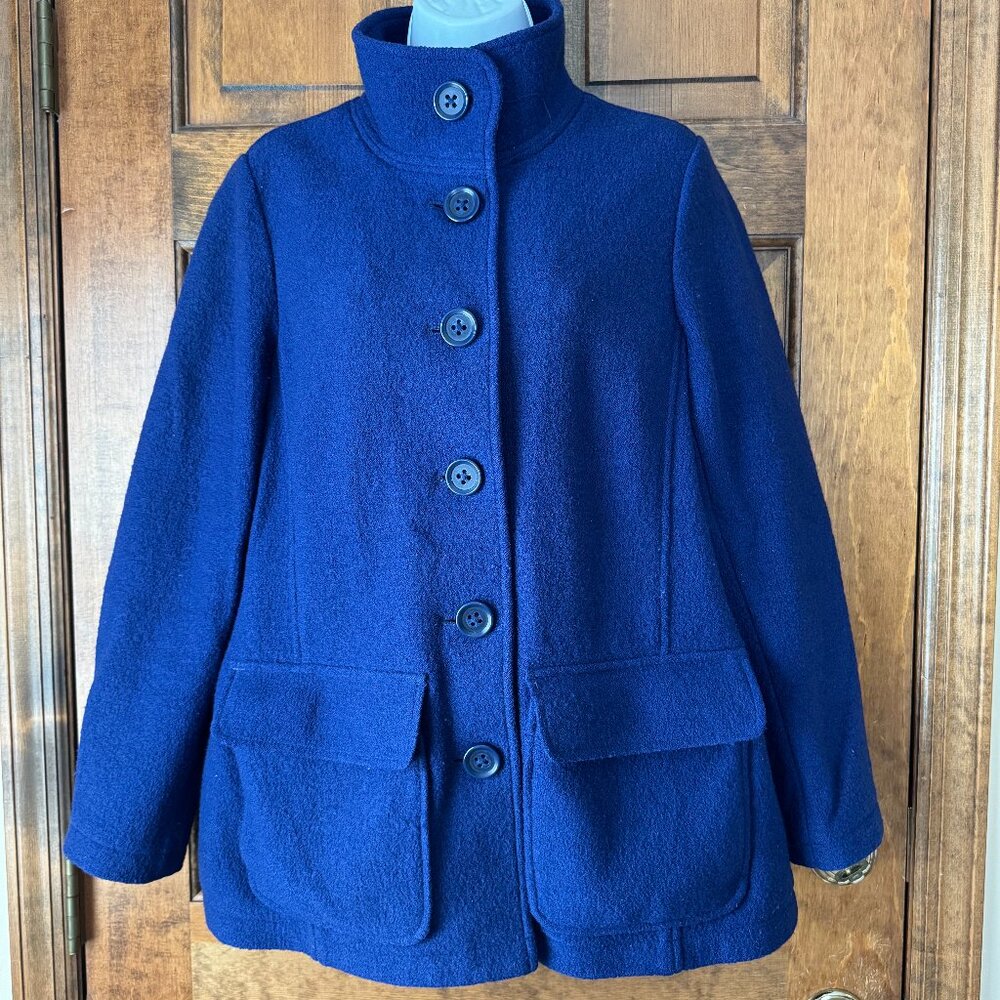 L.L. Bean/Bellandi Blue Boiled Wool Button Close Jacket Petite Medium